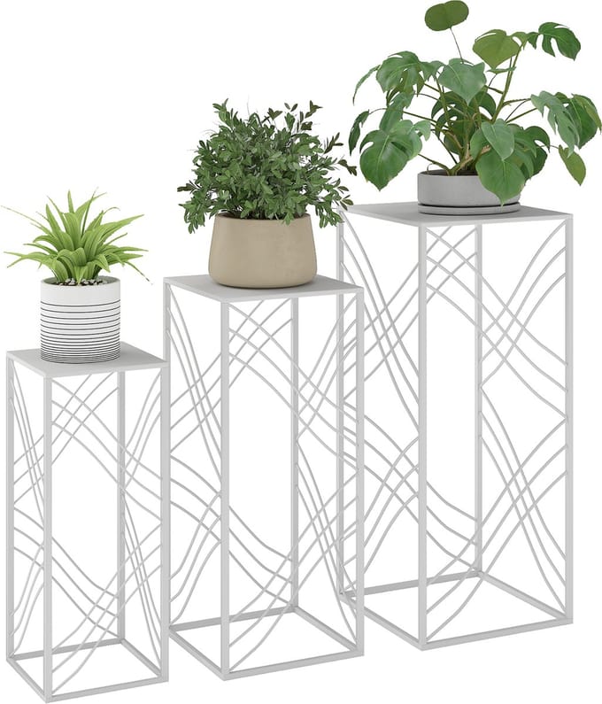 Outsunny Plantenstandaard set-Metaal-30L x 30B x 70H cm-Wit