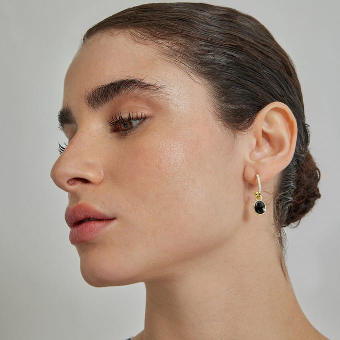 Boucles d'oreilles en cristal noir, finition or jaune 18 carats - Nyahau noir