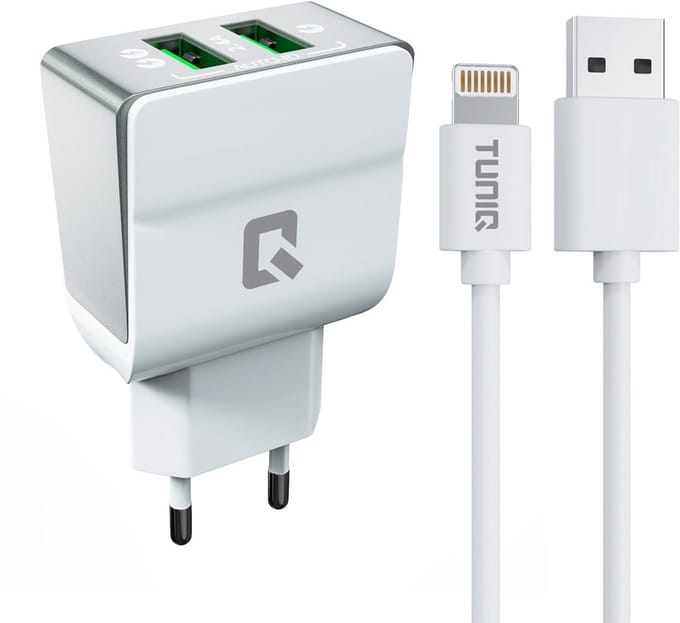 TUNIQ Dual Port 2.1A travel charger - Apple Lightning Wit (CE)