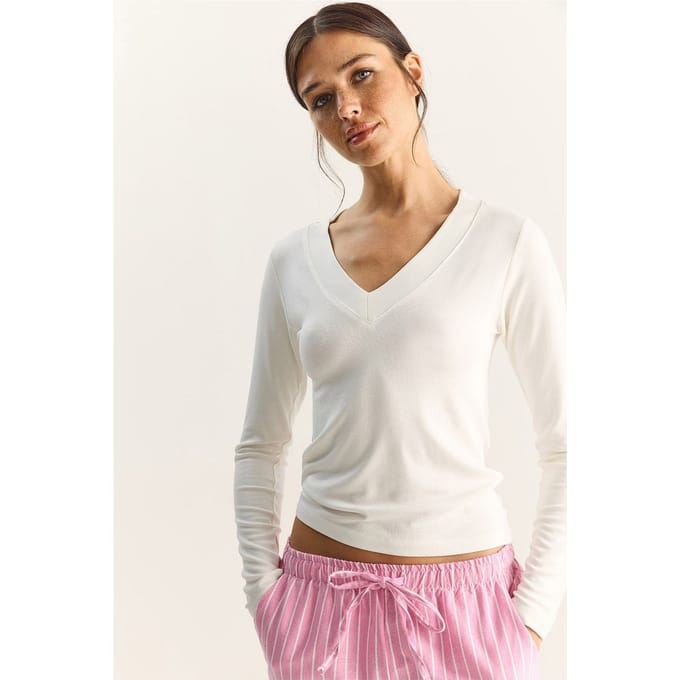 Getailleerde V-hals Lange Mouwen Blouse
