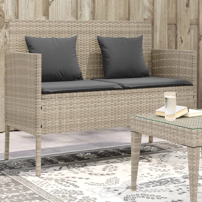 vidaXL - Tuinbank - met - kussens - poly - rattan - lichtgrijs