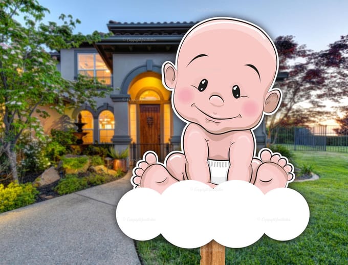 geboortebord kale baby jongetje op wolk 60 cm