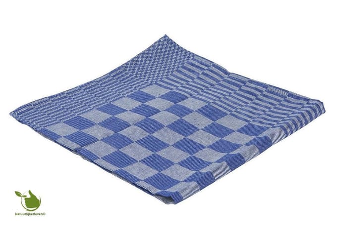 Theedoek - 65x65cm - Blauw - geblokt - 100% katoen - Set 6 stuks