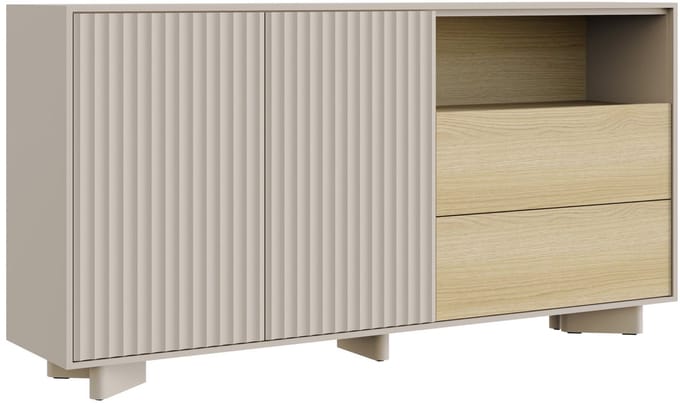Selsey Distria – Dressoir met lades en geribbelde front kasjmiergrijs / eikenlook, 156 cm