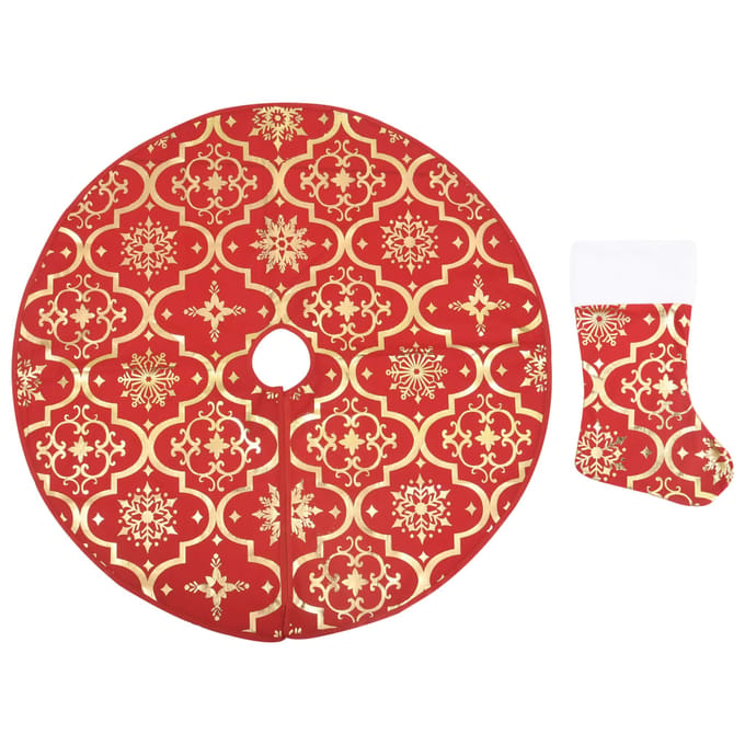 vidaXL - Luxe - Kerstboomrok - met - Sok - Rood - 122 - cm - Stof