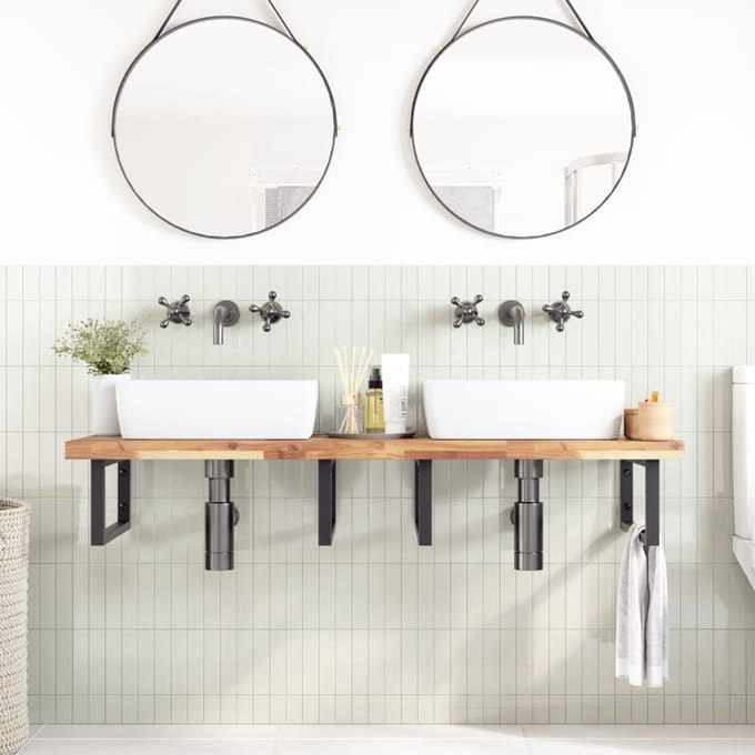 vidaXL - Badkamer - wandschap - staal - en - massief - acaciahout