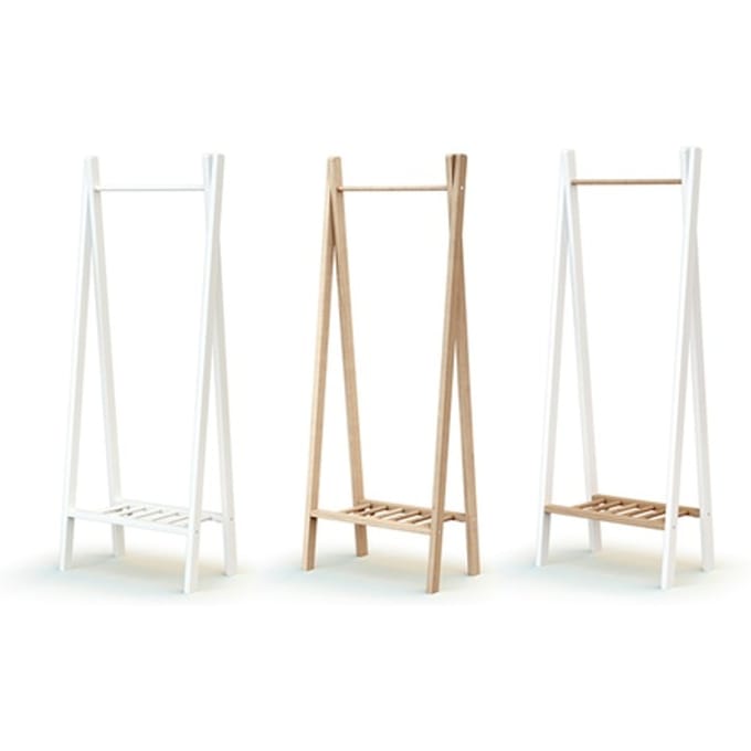 AT4 - Kinderkledingrek HOOKI in hout Beuken onbewerkt 50 x 30 x 130 cm