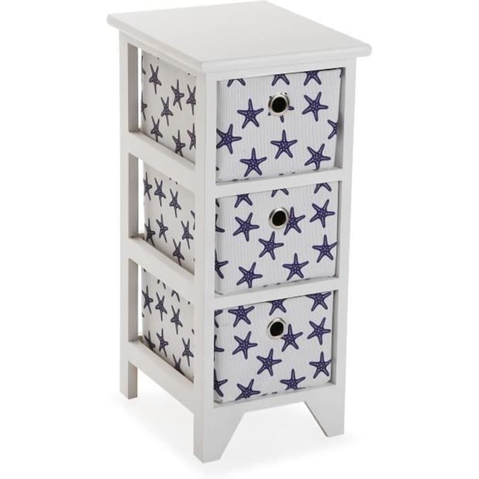 Armoire Étagère de salle de bain - VERSA - Starfish - 3 tiroirs - Bois - Bleu bleu
