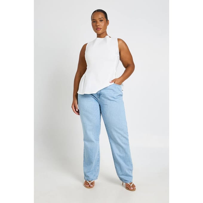 boohoo Dames Plus Basics Hoge Taille Mom Jeans | Gebleekt | Maat: 44