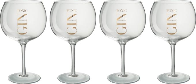 J-Line glas Hoog Gin - transparant/goud - giftbox - 4 stuks