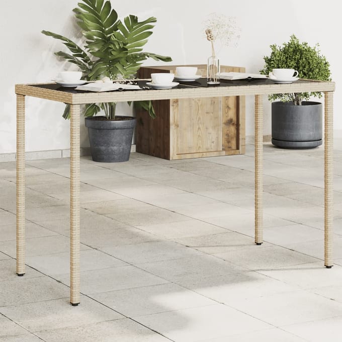 vidaXL - Tuintafel - met - glazen - blad - 115x54x74 - cm - poly - rattan - beige