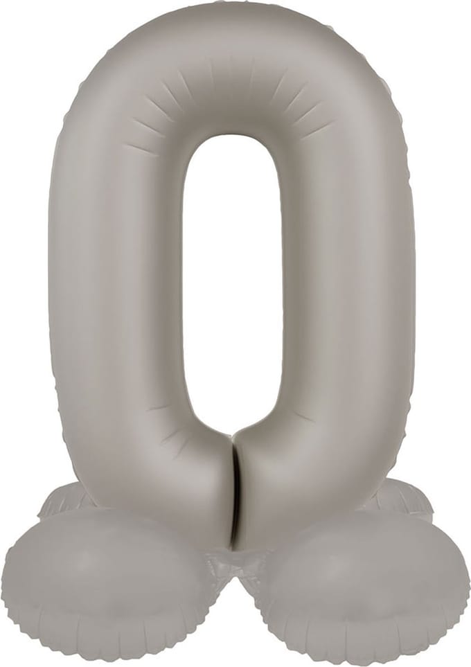 Staande Folieballon Cijfer 0 - Moonlight Silver - Satin Gloss - 41 cm