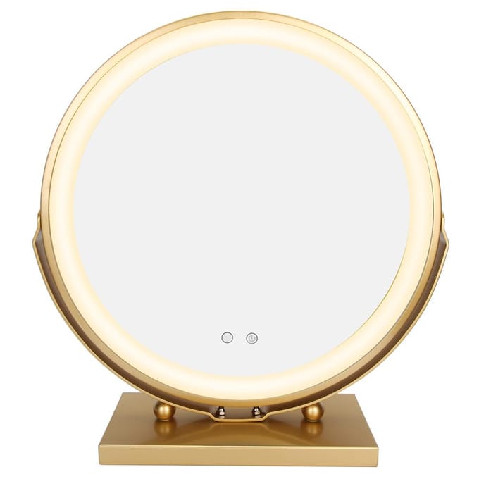 LED Make-up Spiegel Rond Bureau 3 Kleuren Instelbaar Draaihoek Make-up Spiegel 100‑240V US Stekker US Plug beige