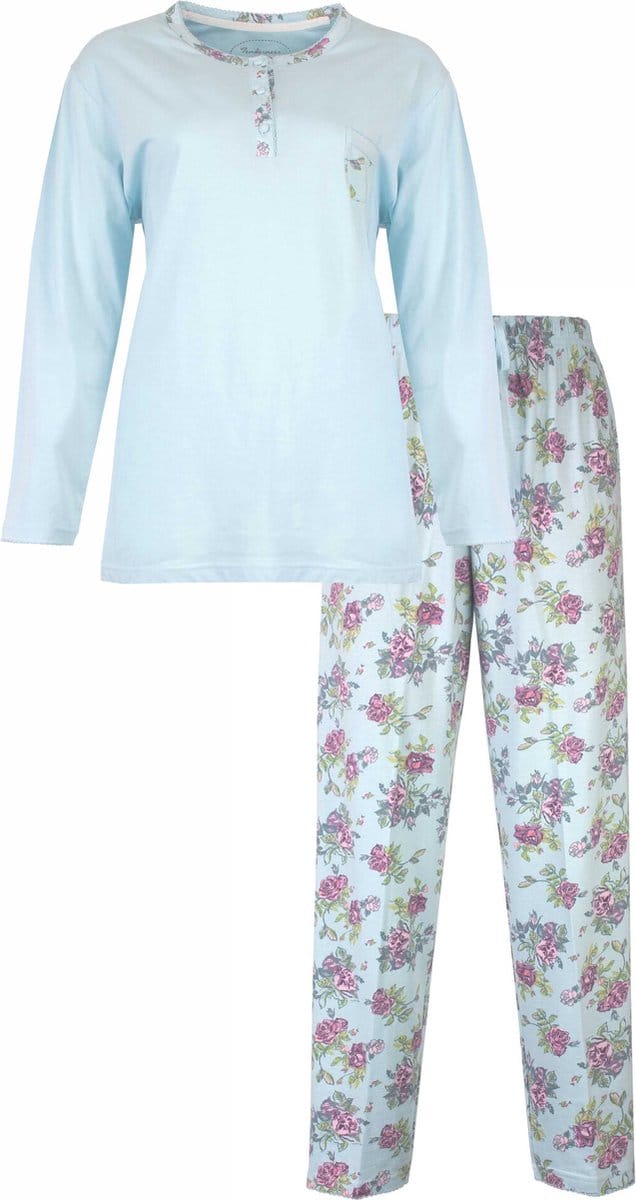 Tenderness Dames Pyjama - Lange Mouwen - Licht Blauw - Maat L