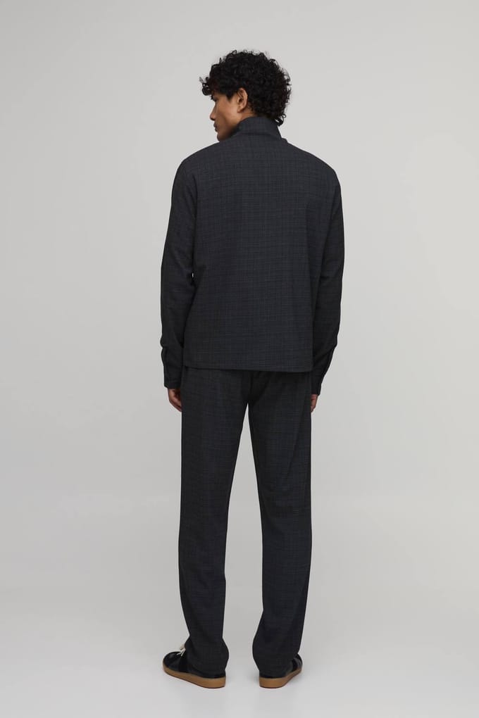 Micro Check Pleat Front Straight Leg Trouser Co-ord | Charcoal | Size Medium