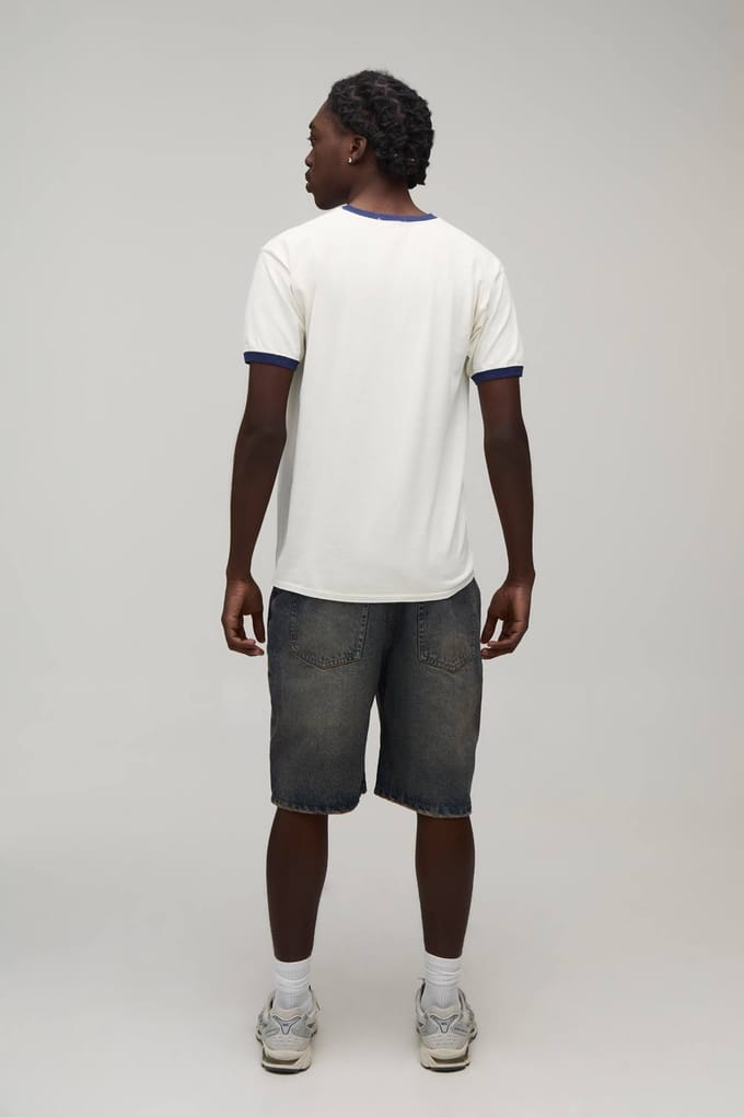 Regular England Print Ringer T-Shirt | Ecru | Size Small
