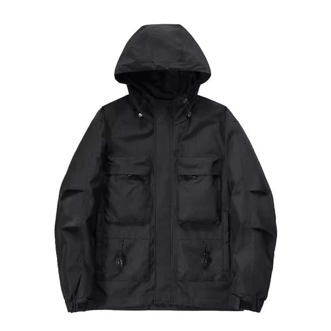 Veste coupe-vent ample à capuche pour homme, grande taille, décontractée, multi-poches, pour l'extérieur 5XL black