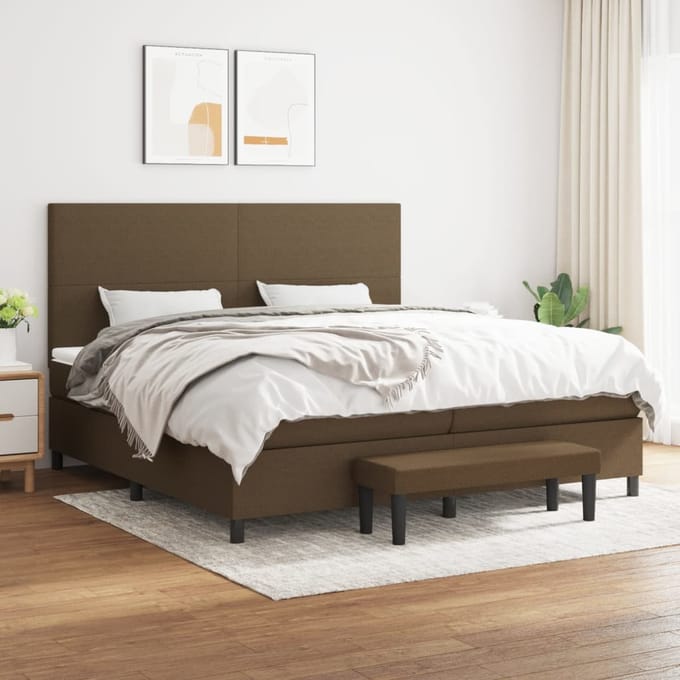 vidaXL - Boxspring - met - matras - stof - donkerbruin - 200x200 - cm