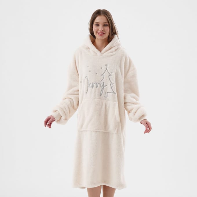 MERRY - hoodie 70x110 cm - volwassenen - kerst - Bone White - wit
