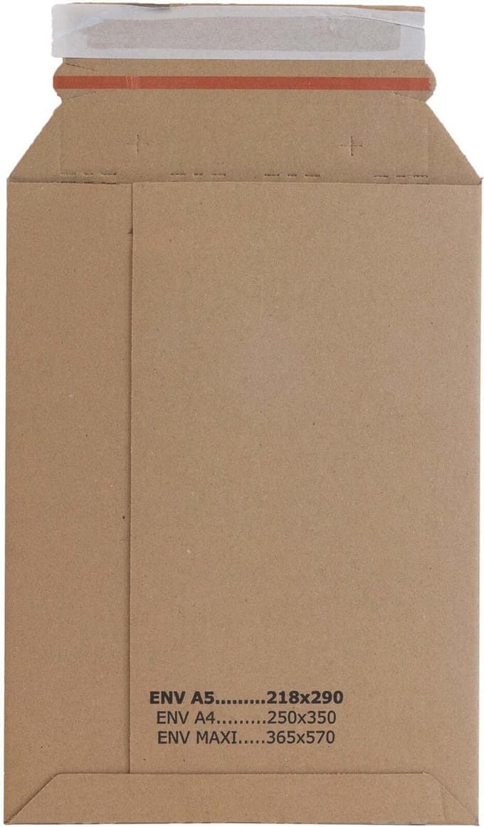 10 stuks A5 Kartonnen Enveloppen met Plakstrip - 218x290mm - Bruin