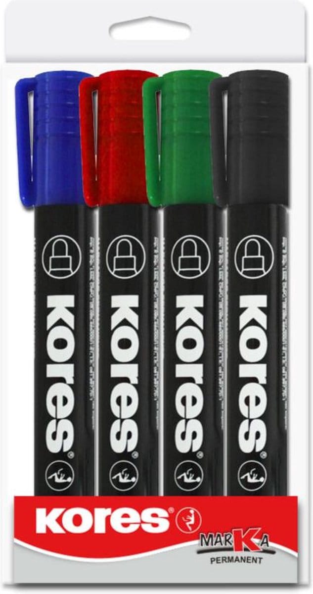 Kores Permanent Flipchart Marker "K MARKER" ronde punt etui 4 stuks ass.