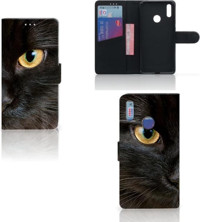 Huawei Y7 (2019) Telefoonhoesje met Pasjes Zwarte Kat
