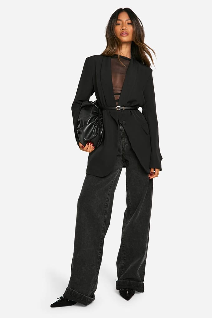 boohoo Dames Shoulder Pad Plunge Oversized Blazer | Zwart | Maat: 36