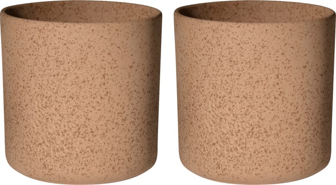 Hakbijl Plantenpot/bloempot Cindy - 2x - bruin - keramiek - cilinder - D13 x H13 cm