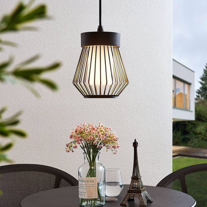 Lindby buiten hanglamp Vajana, Ø 19 cm, zwart, aluminium