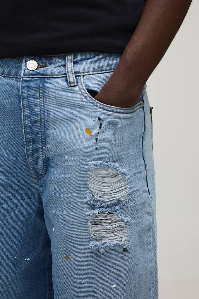 Regular Fit Gescheurde Jorts | Washed Light Blue | Size 34