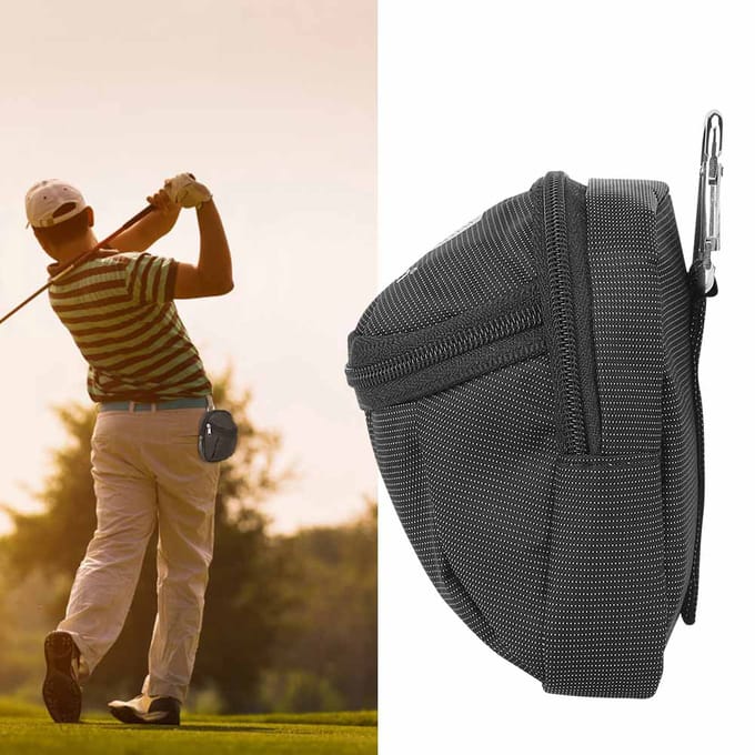 Draagbaar Klein Polyester Golfbaltasje Heuptas Accessoire met Sleutelhanger Zwart black