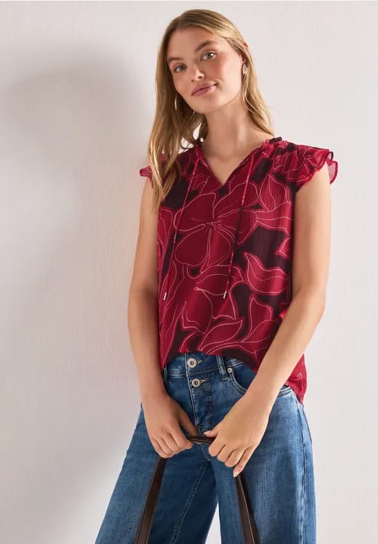 Chiffon bloes met gespleten hals
