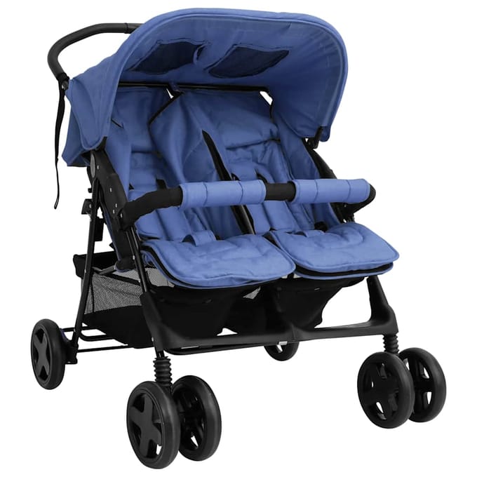 vidaXL - Tweelingkinderwagen - staal - marineblauw