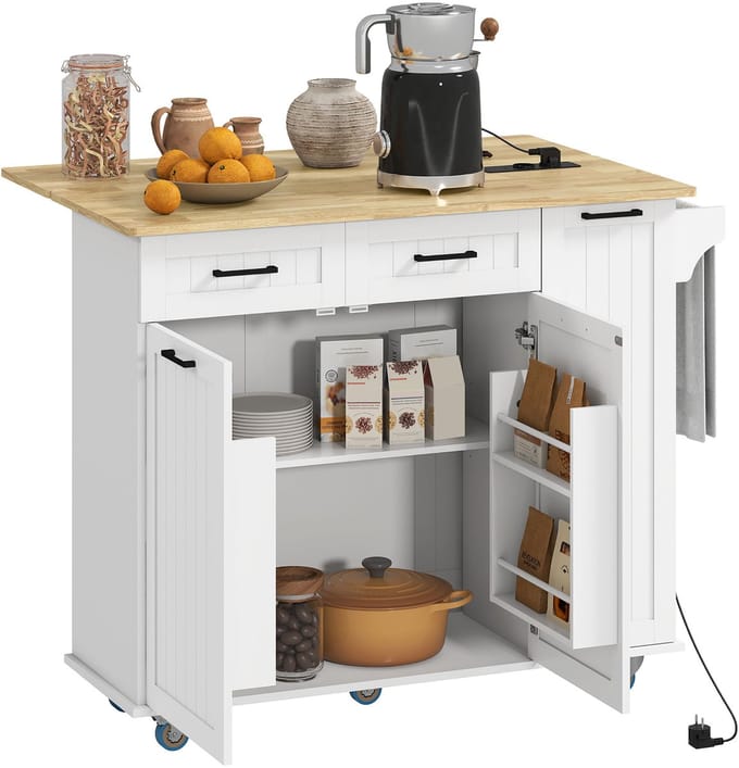 HOMCOM Keukeneiland - MDF - 119,5 x 74 x 94,5 cm - Wit