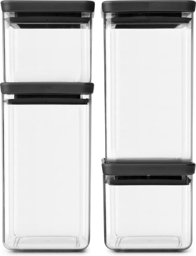 Brabantia Tasty+ Voorraadbussen - Stapelbaar - 2x 0,7 l & 2x 1,6 l - Dark Grey