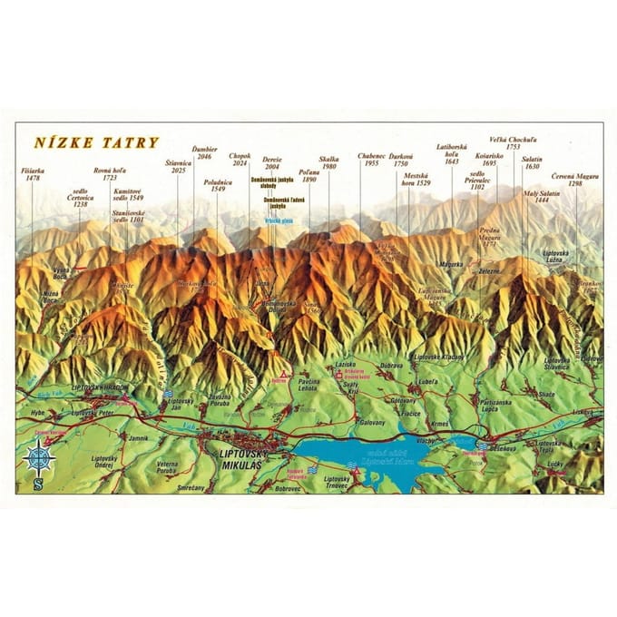 Lage Tatra, Westelijk Deel. Panoramische Kaart Met 3D-Effect. Ansichtkaart