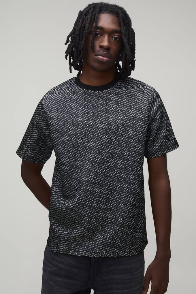 Regular Fit Jacquard T-shirt | Black | Size Medium