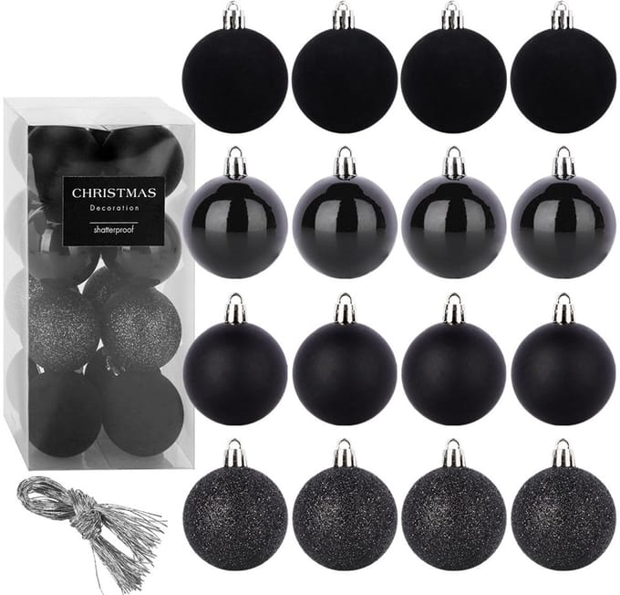 Kerstballen Set Onbreekbaar Zwart 5 cm 16 stuks - Kerstdecoratie