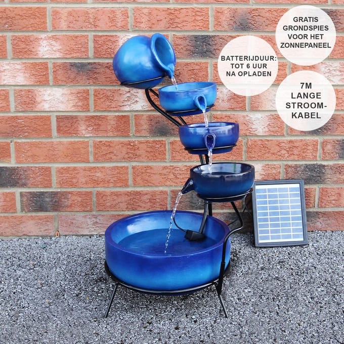 Tuinfontein zonne-energie - blauw - 56 cm - 4 etages