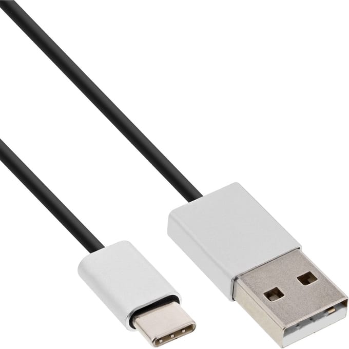 InLine® USB 2.0 kabel, USB-C male naar A male, zwart/aluminium, flexibel, 1,5m