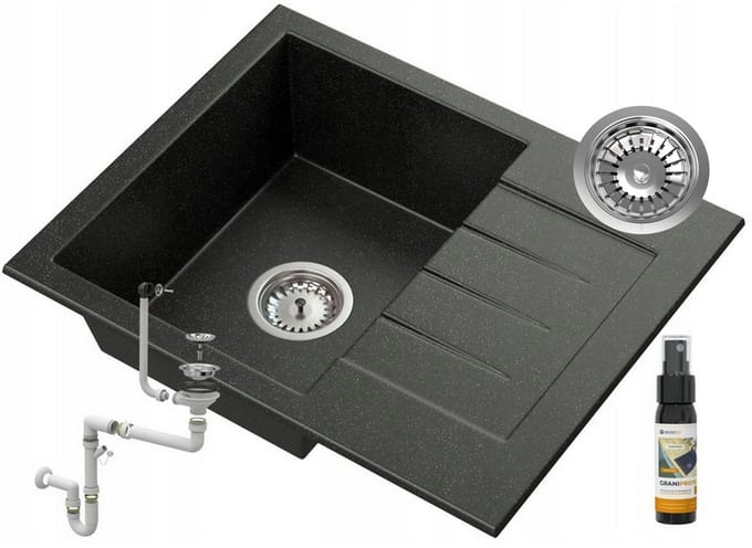 Granit Spoelbak Granitan Milano Met 1 Bak Afdruiprek en Sifon - Complete Set