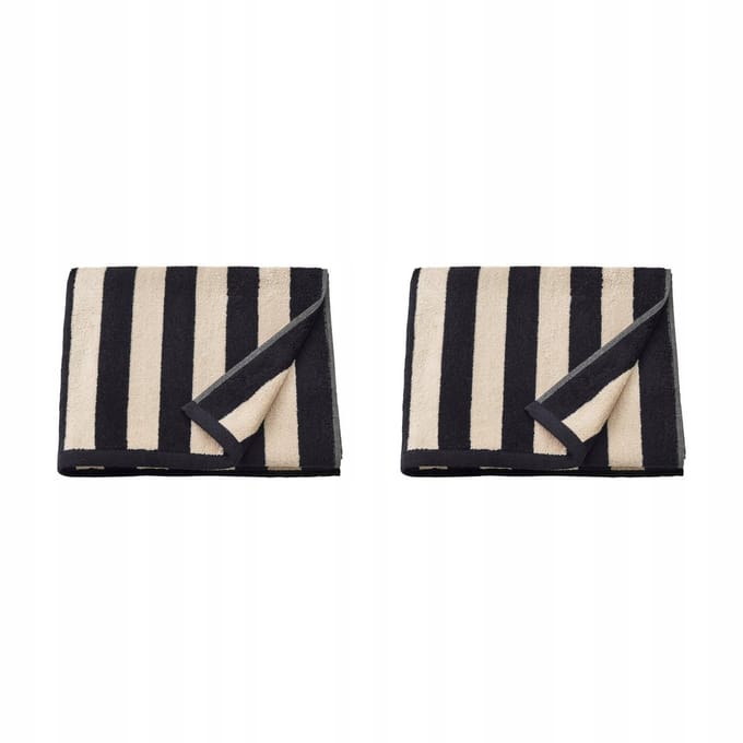 2x Luxe Badhanddoek 70x140 cm - Zwart & Beige Gestreept - 100% Katoen