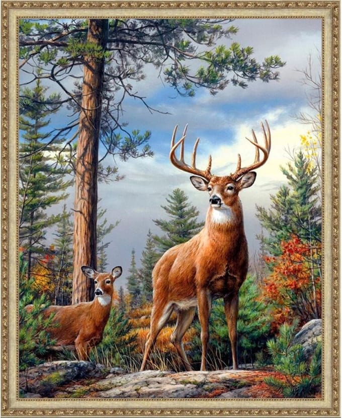 Diamond painting kit "Deer on the slope" 40x50 cm vierkante steentjes
