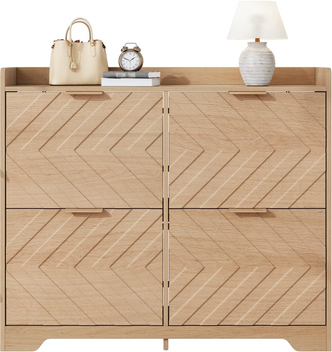 Schoenenkast - Met 4 Kleppen En 3D Front - Met Bovenblad - Hout - Wit