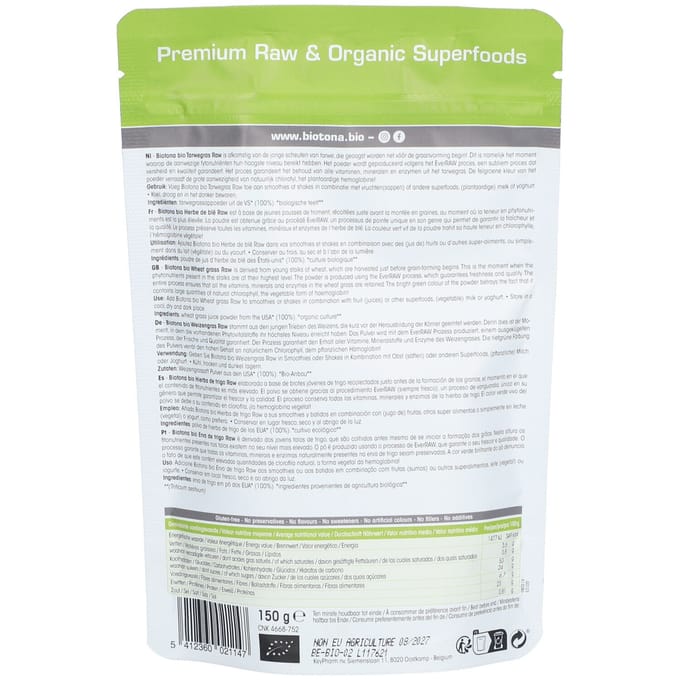 Biotona Wheat Grass Raw Bio 150 gr