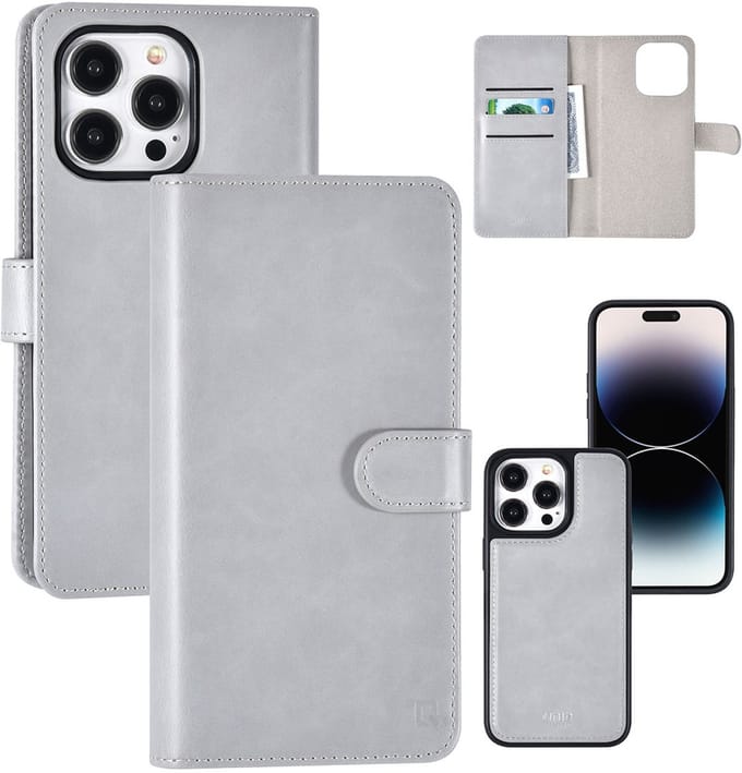 UNIQ Accessory iPhone 14 Pro Max Book Case hoesje Pasjeshouder - Grijs
