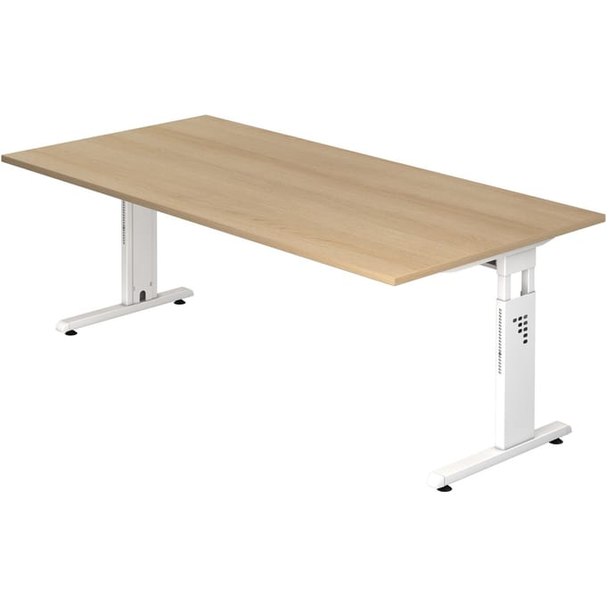 MEGA 2E W | Bureau - 200 x 100 Tafelhoogte I In hoogte verstelbaar Eiken/Wit