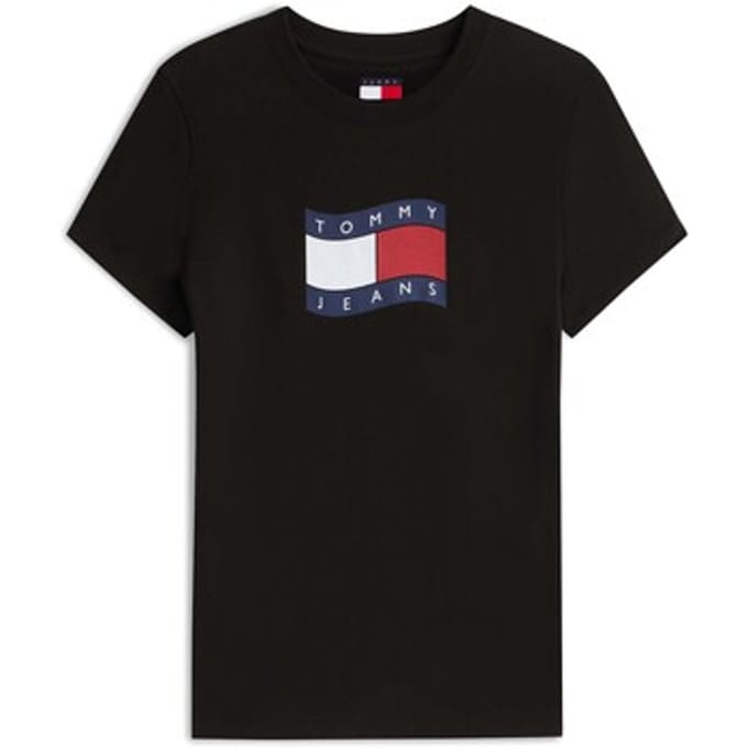 Tommy Hilfiger Slim Wavy Flag Tee Black Größe: S | Hemden Outlet | Damen | Schwarz