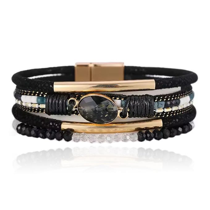 DEJA Boho Armband goudkleurig met natuursteen in zwart