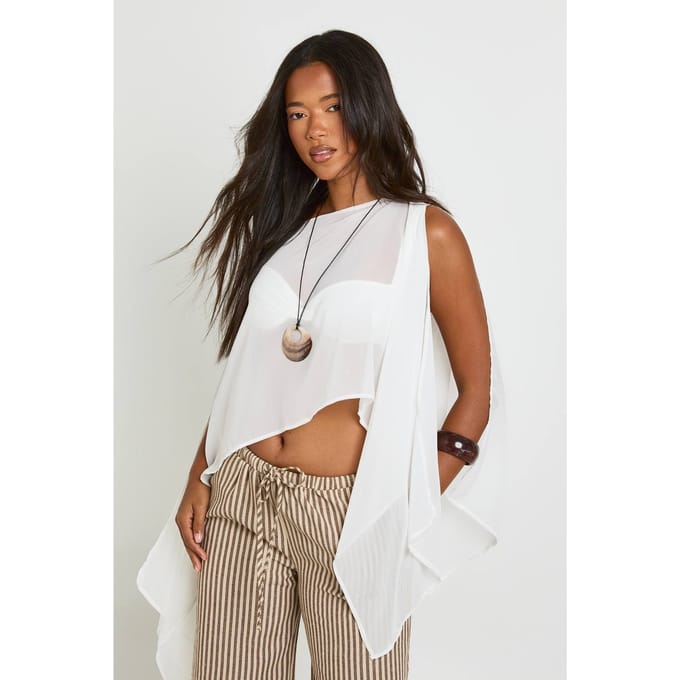 boohoo Dames Doorschijnende Multi-draagbare Cape Top | Wit | Maat: 42